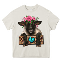 Cream suffolk ewe peeking with floral headdress Heavy Core Tee - BarkalooDesign