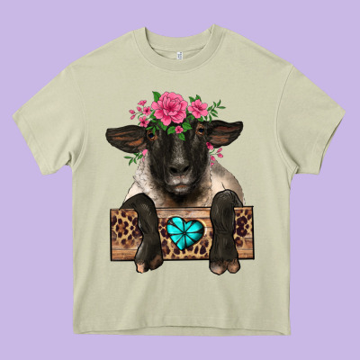 Suffolk Ewe Peeking With Floral Headdress Heavy Core Tee Designed By Barkaloodesign