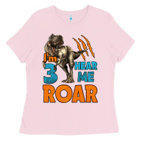 Bubblegum Pink i'm three hear me roar dinosaur birthday Ladies Tee - LillyAllenDesigns