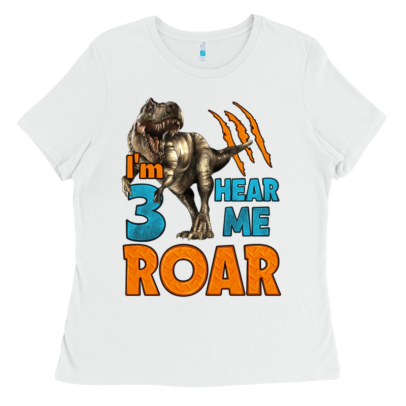 I'm Three Hear Me Roar Dinosaur Birthday Ladies Tee by LillyAllenDesigns | Teevron