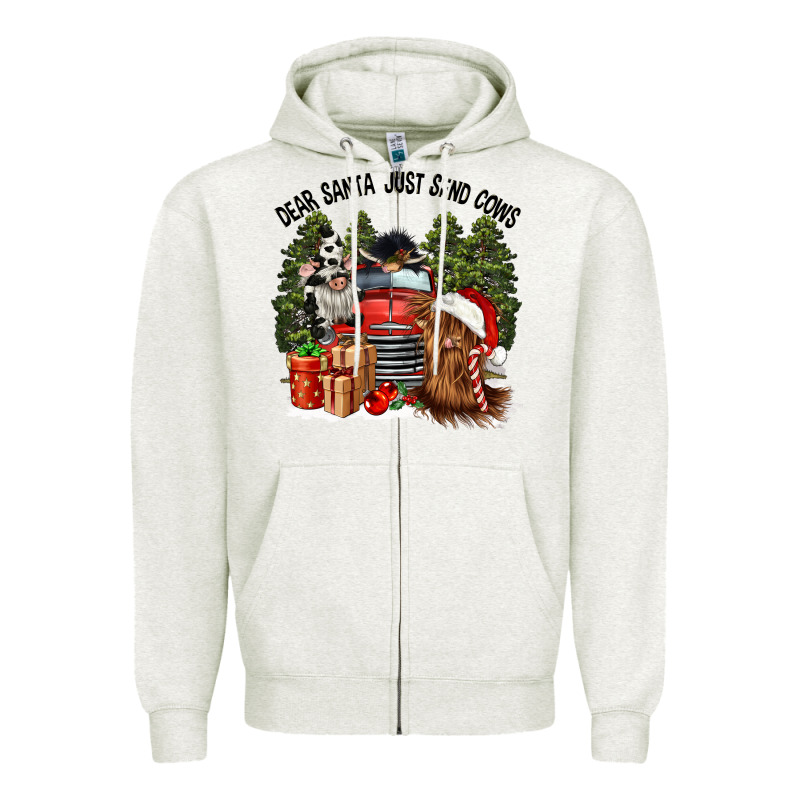 Dear Santa Just Send Cows Zipper Hoodie by CowGirlArtShop | Teevron