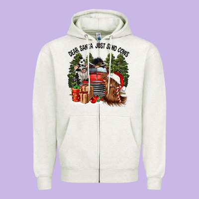 Dear Santa Just Send Cows Zipper Hoodie Designed By Cowgirlartshop