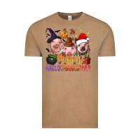 Vintage Coffee Happy Hallothanksmas Pigs Vintage Tee - BundleAndBundleShop