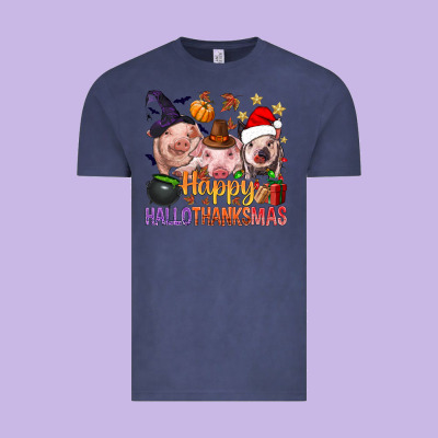 Happy Hallothanksmas Pigs Vintage Tee Designed By Bundleandbundleshop