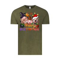 Vintage Olive Happy Hallothanksmas Pigs Vintage Tee - BundleAndBundleShop
