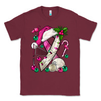 Burgundy Pink Christmas Breast Cancer Ribbon Volleyball Classic Tee - BundleAndBundleShop