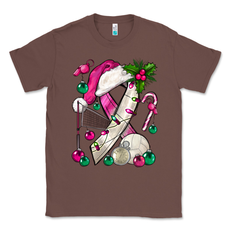 Pink Christmas Breast Cancer Ribbon Volleyball Classic Tee by BundleAndBundleShop | Teevron