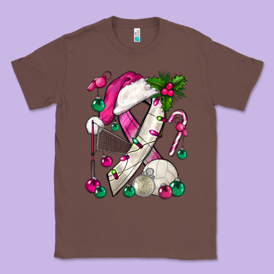 Pink Christmas Breast Cancer Ribbon Volleyball Classic Tee Designed By Bundleandbundleshop