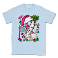 Dusty Blue Pink Christmas Breast Cancer Ribbon Volleyball Classic Tee - BundleAndBundleShop