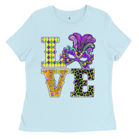 Baby Blue mardi gras love mask Ladies Tee - BarkalooDesign