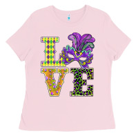 Bubblegum Pink mardi gras love mask Ladies Tee - BarkalooDesign