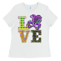 White mardi gras love mask Ladies Tee - BarkalooDesign