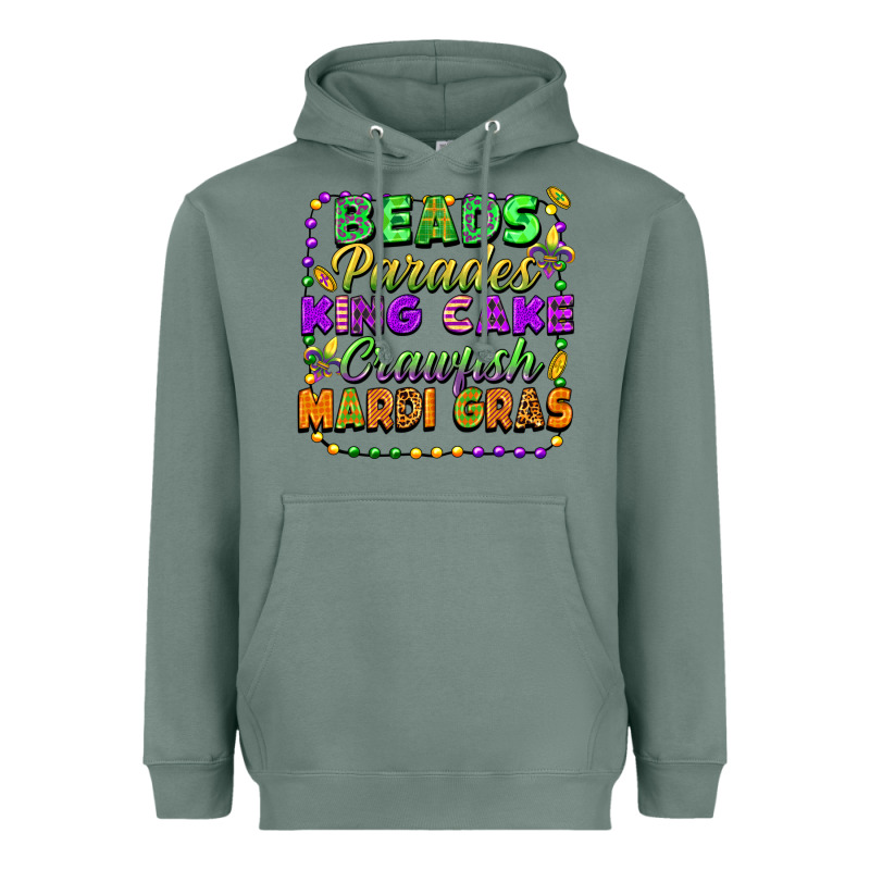 Beads Parades King Cake Crawfish Mardi Gras Heavyweight Hoodie by FaDigitalArtStudio | Teevron