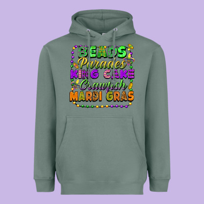Beads Parades King Cake Crawfish Mardi Gras Heavyweight Hoodie Designed By Fadigitalartstudio