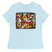 Baby Blue cowhide sunflowers candy canes Christmas background Ladies Tee - Jasminsmagicworld