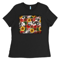 Black cowhide sunflowers candy canes Christmas background Ladies Tee - Jasminsmagicworld