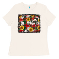 Bone cowhide sunflowers candy canes Christmas background Ladies Tee - Jasminsmagicworld