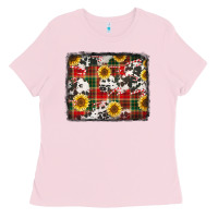 Bubblegum Pink cowhide sunflowers candy canes Christmas background Ladies Tee - Jasminsmagicworld