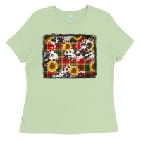 Matcha cowhide sunflowers candy canes Christmas background Ladies Tee - Jasminsmagicworld