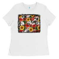 White cowhide sunflowers candy canes Christmas background Ladies Tee - Jasminsmagicworld