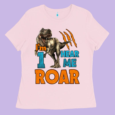 I'm One Hear Me Roar Dinosaur Birthday Ladies Tee Designed By Lillyallendesigns