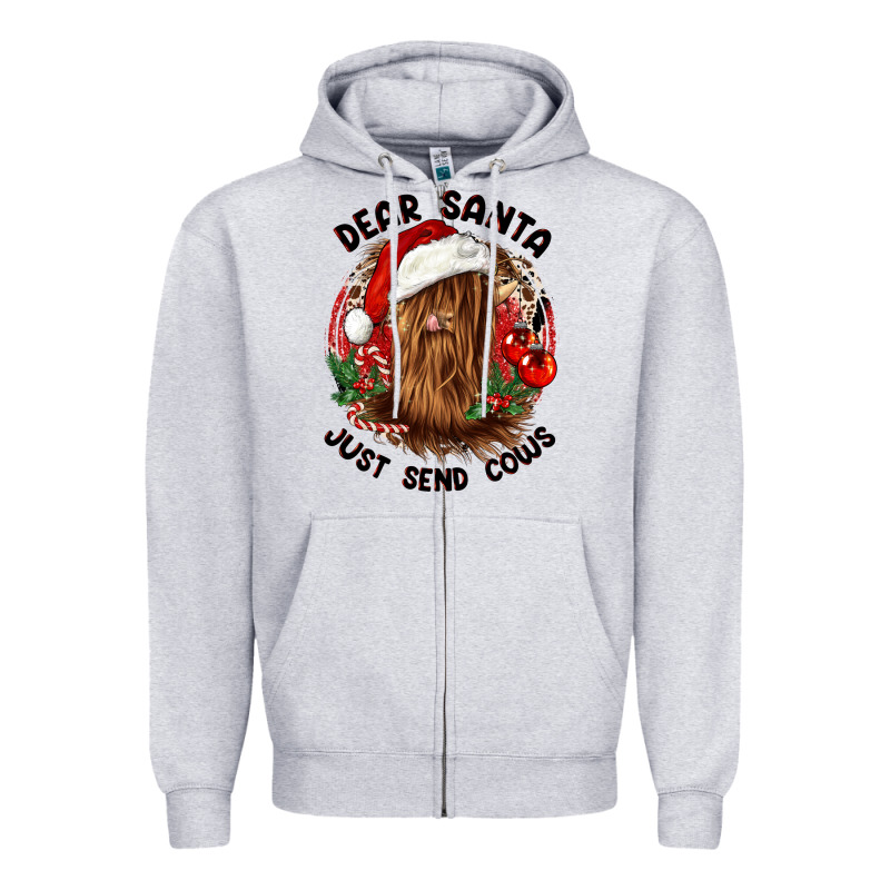 Dear Santa Just Send Cows Zipper Hoodie by CowGirlArtShop | Teevron