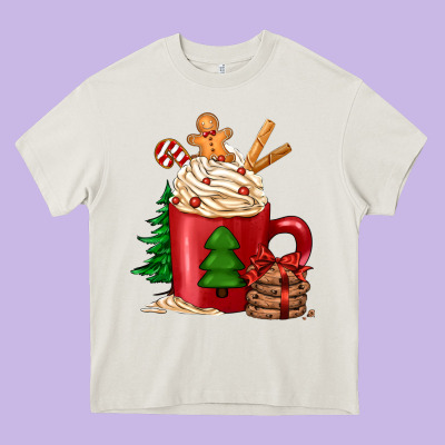 Christmas Coffee Heavy Core Tee Designed By Jasminsmagicworld