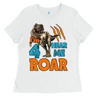 White i'm four hear me roar dinosaur birthday Ladies Tee - LillyAllenDesigns
