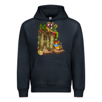 Navy Christmas Boots Urban Hoodie - CowhideDigitalArt