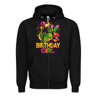 Black 5 rd birthday girl t rex pink Zipper Hoodie - CowGirlArtShop