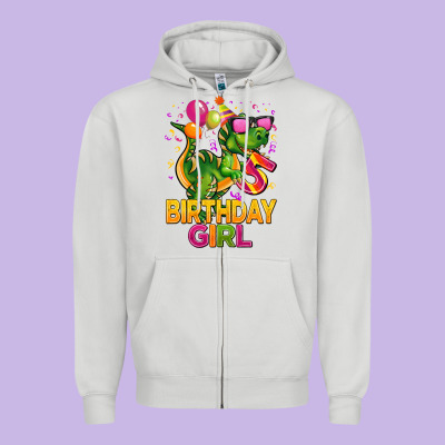 5 Rd Birthday Girl T Rex Pink Zipper Hoodie Designed By Cowgirlartshop