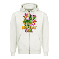 Oatmeal Heather 5 rd birthday girl t rex pink Zipper Hoodie - CowGirlArtShop