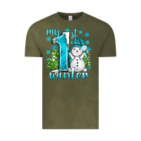 Vintage Olive My 1 St Winter With Cute Snowman Vintage Tee - BundleAndBundleShop