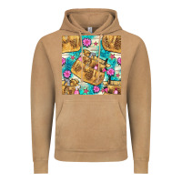 Vintage Camel hairdresser apron and flowers with turquoise glitter seamless pattern  Vintage Hoodie - BundleAndBundleShop