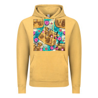 Vintage Mustard hairdresser apron and flowers with turquoise glitter seamless pattern  Vintage Hoodie - BundleAndBundleShop