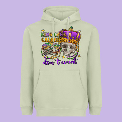 King Cake Calories Don't Count Skull Heavyweight Hoodie Designed By Fadigitalartstudio