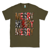 Army Green Merry Merry Merry Christmas Lightning Bolt Classic Tee - BundleAndBundleShop
