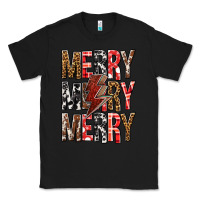 Black Merry Merry Merry Christmas Lightning Bolt Classic Tee - BundleAndBundleShop