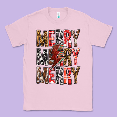 Merry Merry Merry Christmas Lightning Bolt Classic Tee Designed By Bundleandbundleshop