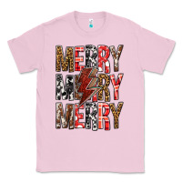 Bubblegum Pink Merry Merry Merry Christmas Lightning Bolt Classic Tee - BundleAndBundleShop