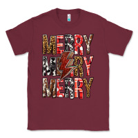 Burgundy Merry Merry Merry Christmas Lightning Bolt Classic Tee - BundleAndBundleShop