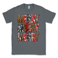 Charcoal Heather Merry Merry Merry Christmas Lightning Bolt Classic Tee - BundleAndBundleShop