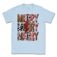 Dusty Blue Merry Merry Merry Christmas Lightning Bolt Classic Tee - BundleAndBundleShop