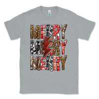 Heather Grey Merry Merry Merry Christmas Lightning Bolt Classic Tee - BundleAndBundleShop