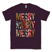Plum Merry Merry Merry Christmas Lightning Bolt Classic Tee - BundleAndBundleShop