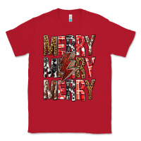 Red Merry Merry Merry Christmas Lightning Bolt Classic Tee - BundleAndBundleShop