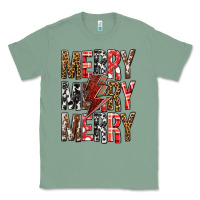 Sage Merry Merry Merry Christmas Lightning Bolt Classic Tee - BundleAndBundleShop