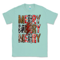 Seafoam Merry Merry Merry Christmas Lightning Bolt Classic Tee - BundleAndBundleShop