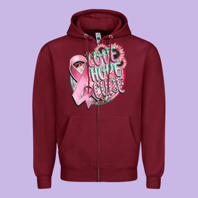 Love Hope Cure Zipper Hoodie Designed By Cowgirlartshop