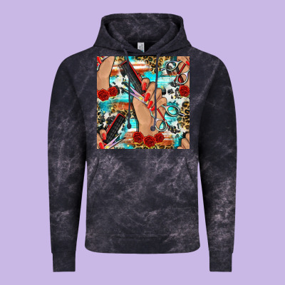 Hairdresser Hand Scissors And Roses With Serape Leopard And Cowhide Se Vintage Hoodie Designed By Bundleandbundleshop